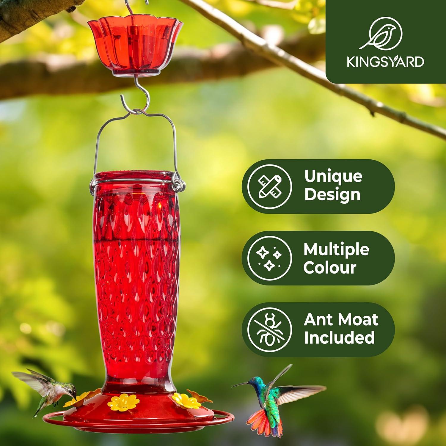 Alimentador de Colibrí Kingsyard de Vidrio 680g Rojo con Trampa