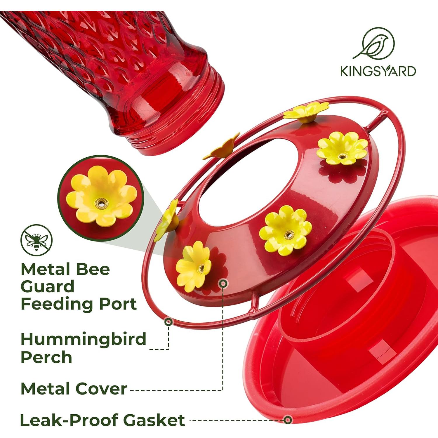 Alimentador de Colibrí Kingsyard de Vidrio 680g Rojo con Trampa