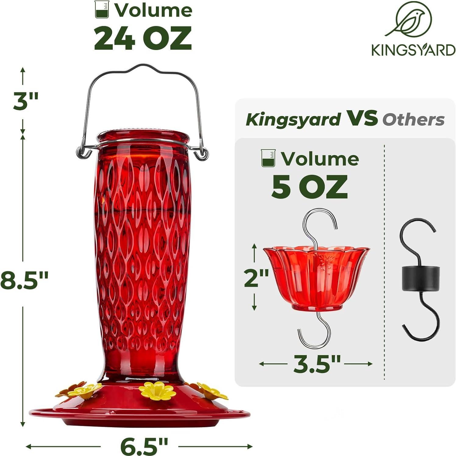 Alimentador de Colibrí Kingsyard de Vidrio 680g Rojo con Trampa
