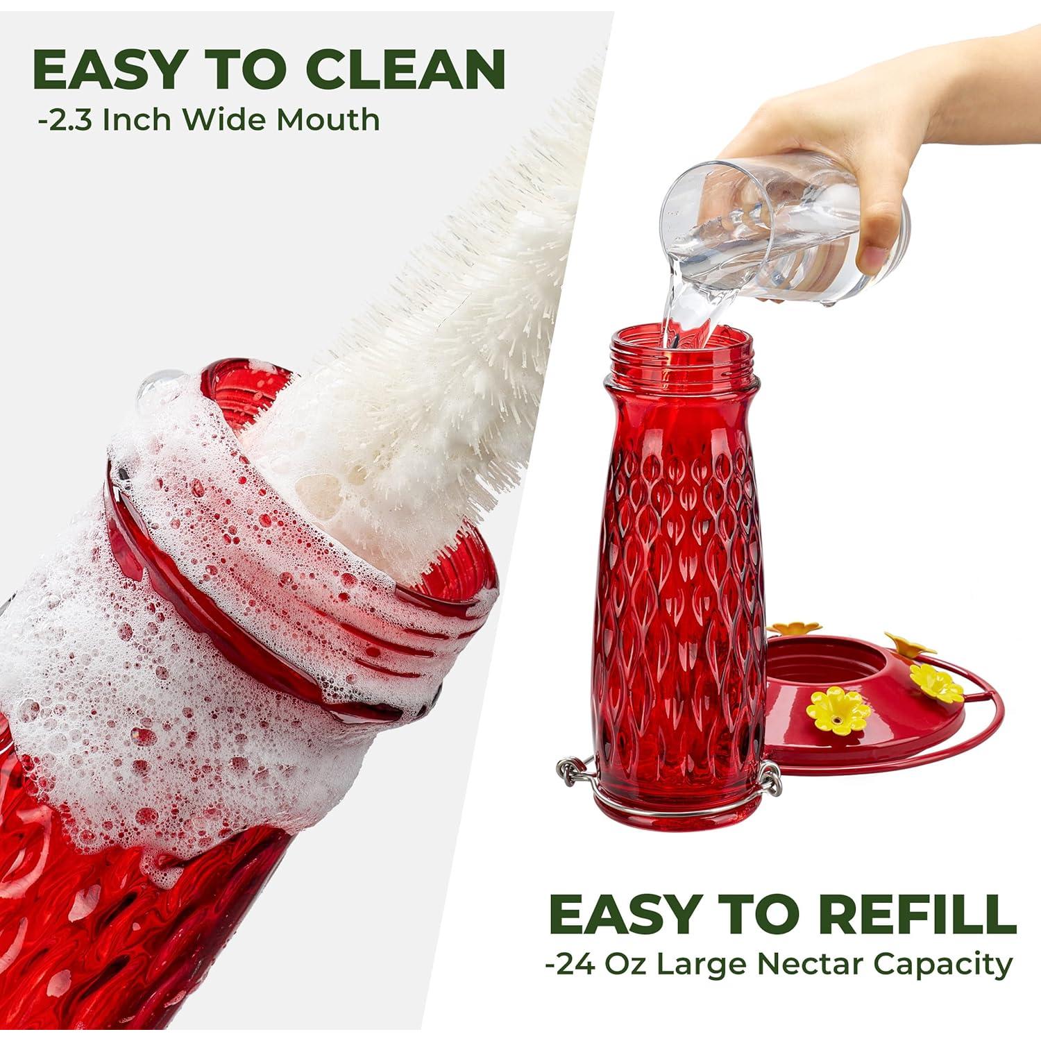 Alimentador de Colibrí Kingsyard de Vidrio 680g Rojo con Trampa