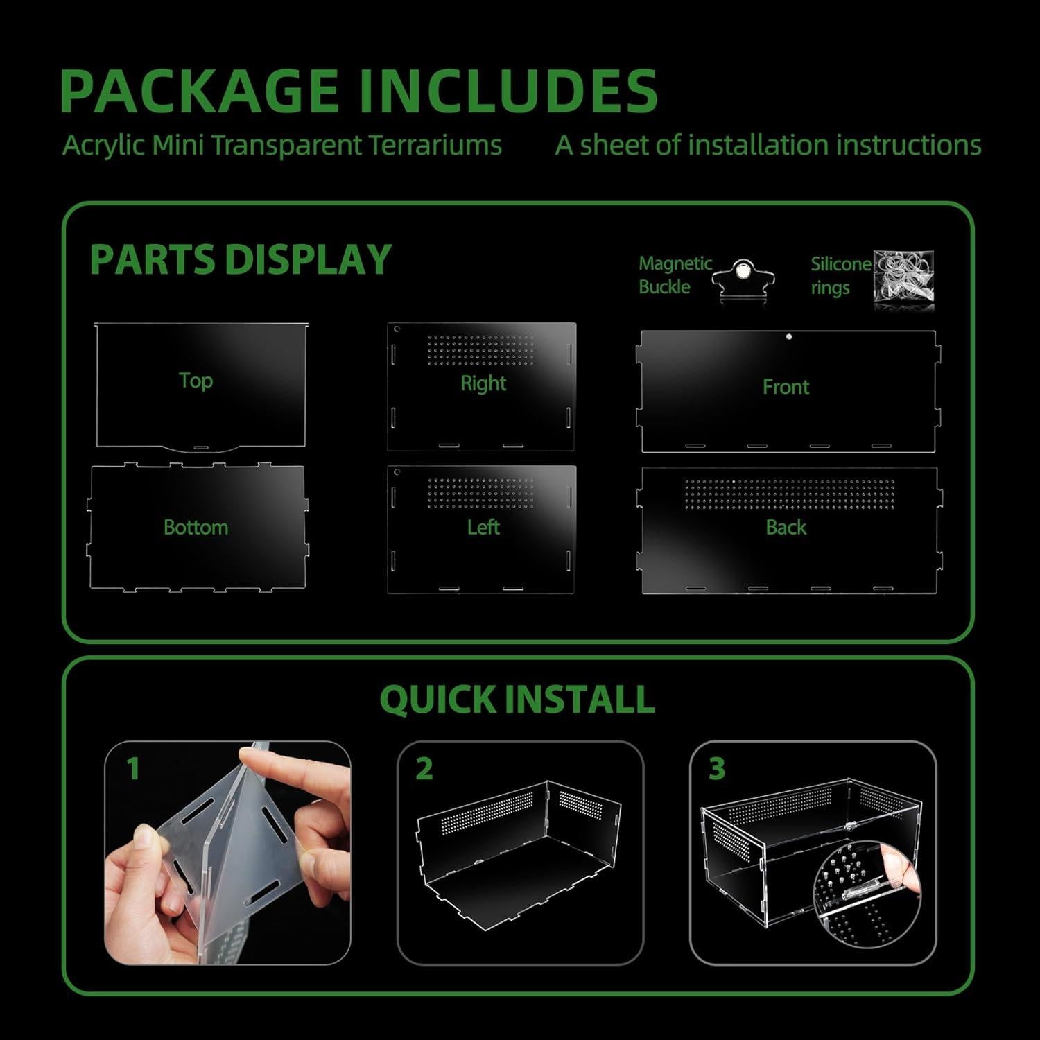 Terrario Acrílico UCandy 15.24x20.32x35.56 cm para Reptiles