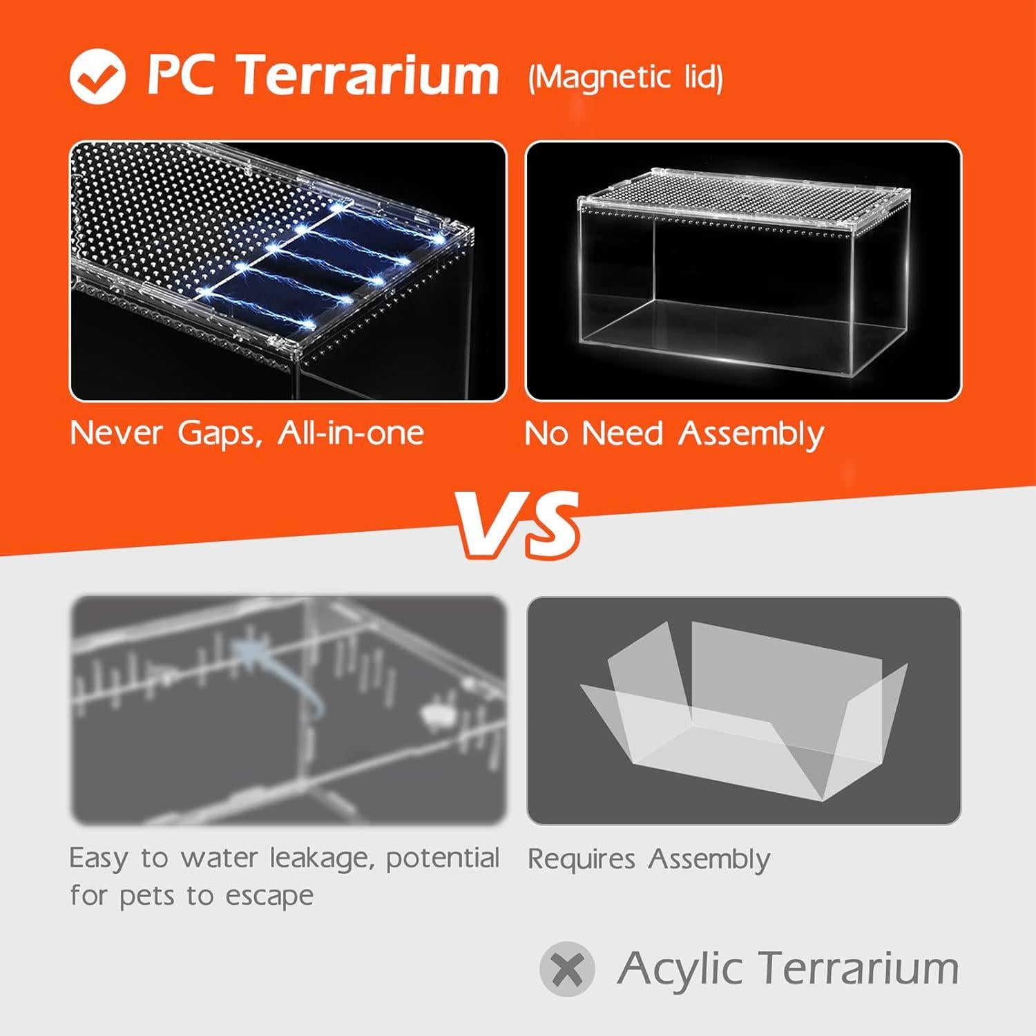 Tanque de Terrario AZV Reptile 20x15x10 cm para Gecko y Tarantula