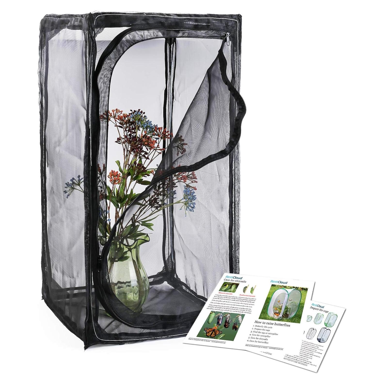 Jaula de Mariposas Restcloud 38x38x76cm Plegable con Fondo Deslizante