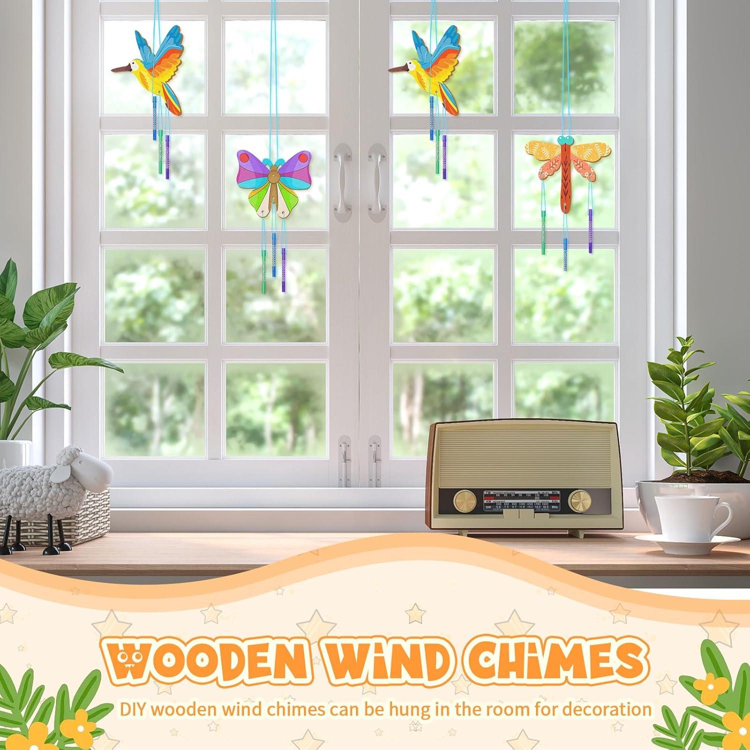 Kit de Campanas de Viento DIY Leinuosen 30 Pcs Madera Insectos