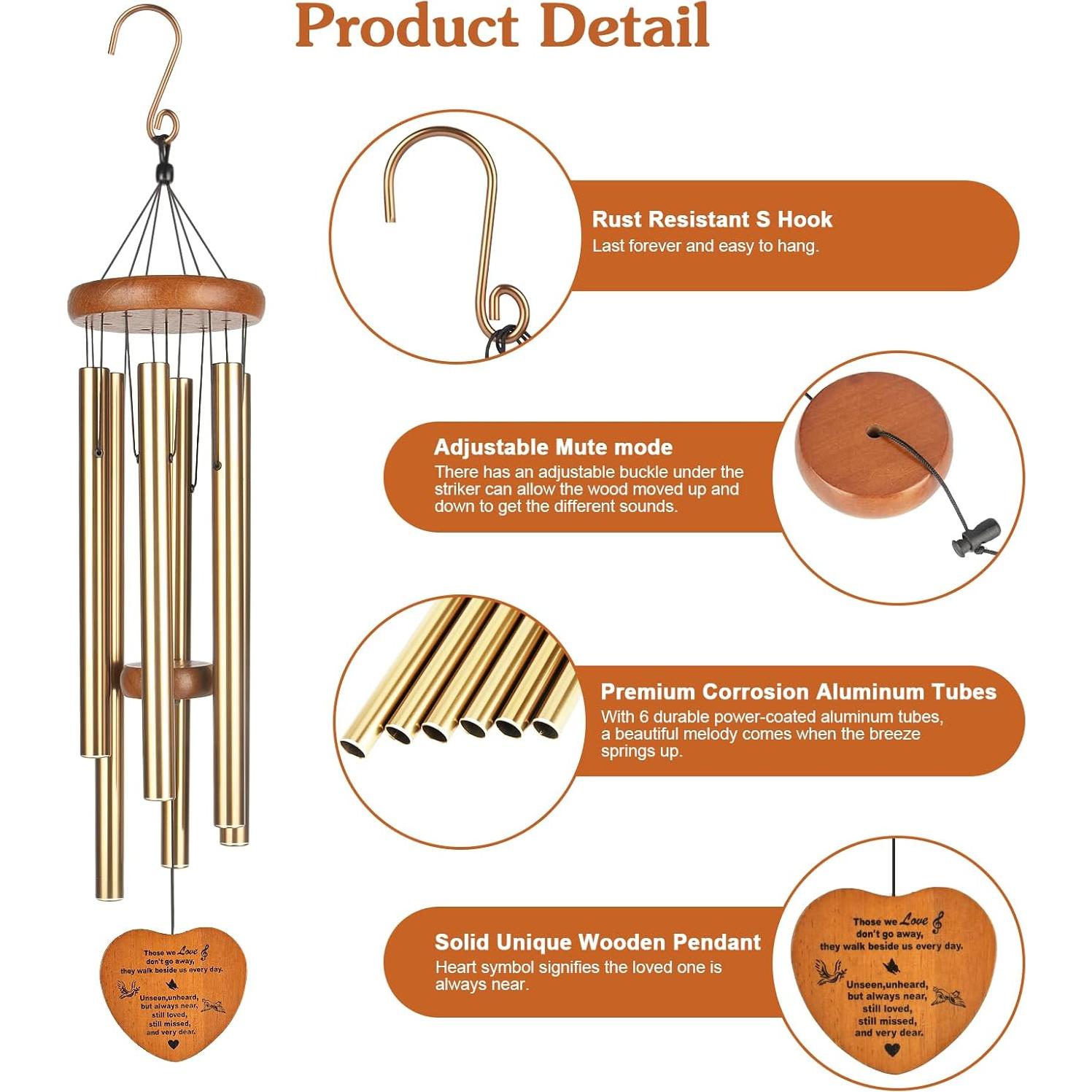 Campanas de Viento Memorial Beboligh 94 cm Aluminio Dorado