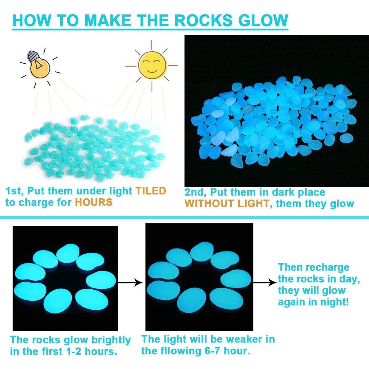 Guijarros Luminosos para Jardín 200 PCS - Decoración DIY Azul