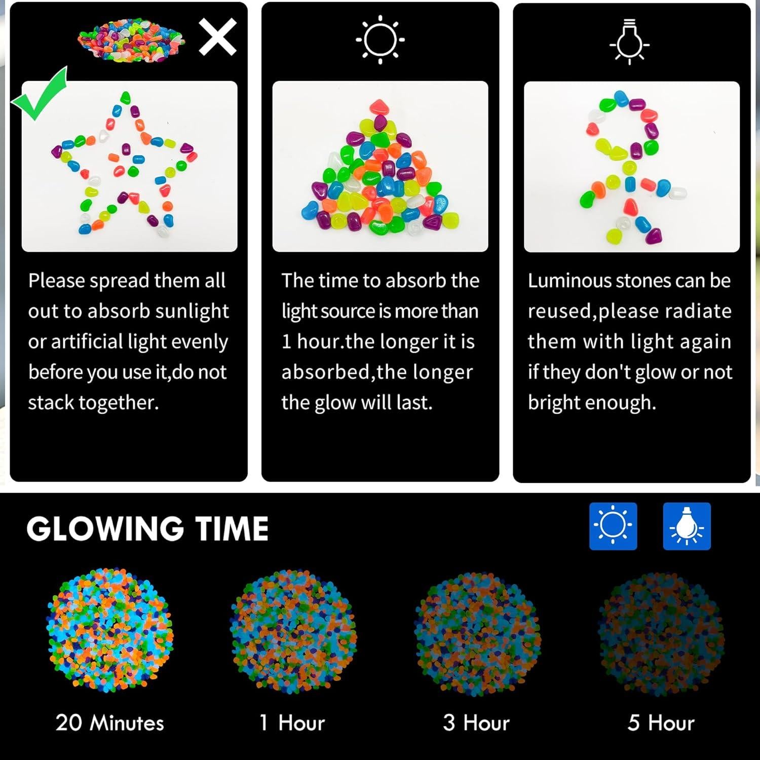 800 Piedras Luminiscentes Brillantes para Jardín y Acuario