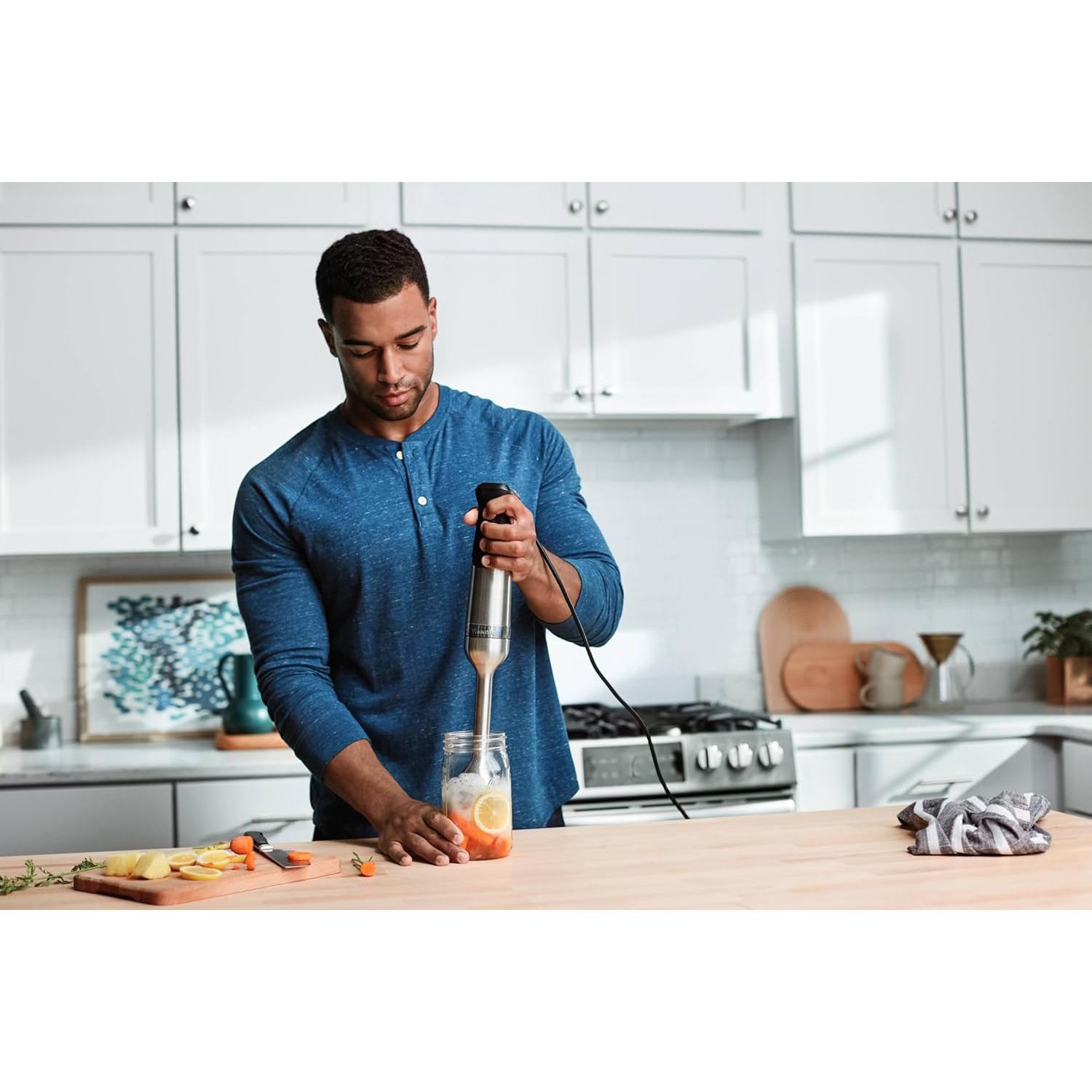 5-Speed Immersion Blender, Professional-Grade Hand Blender with 625-Watt Motor and Stainless-Steel Blade, Stainless Steel/Black