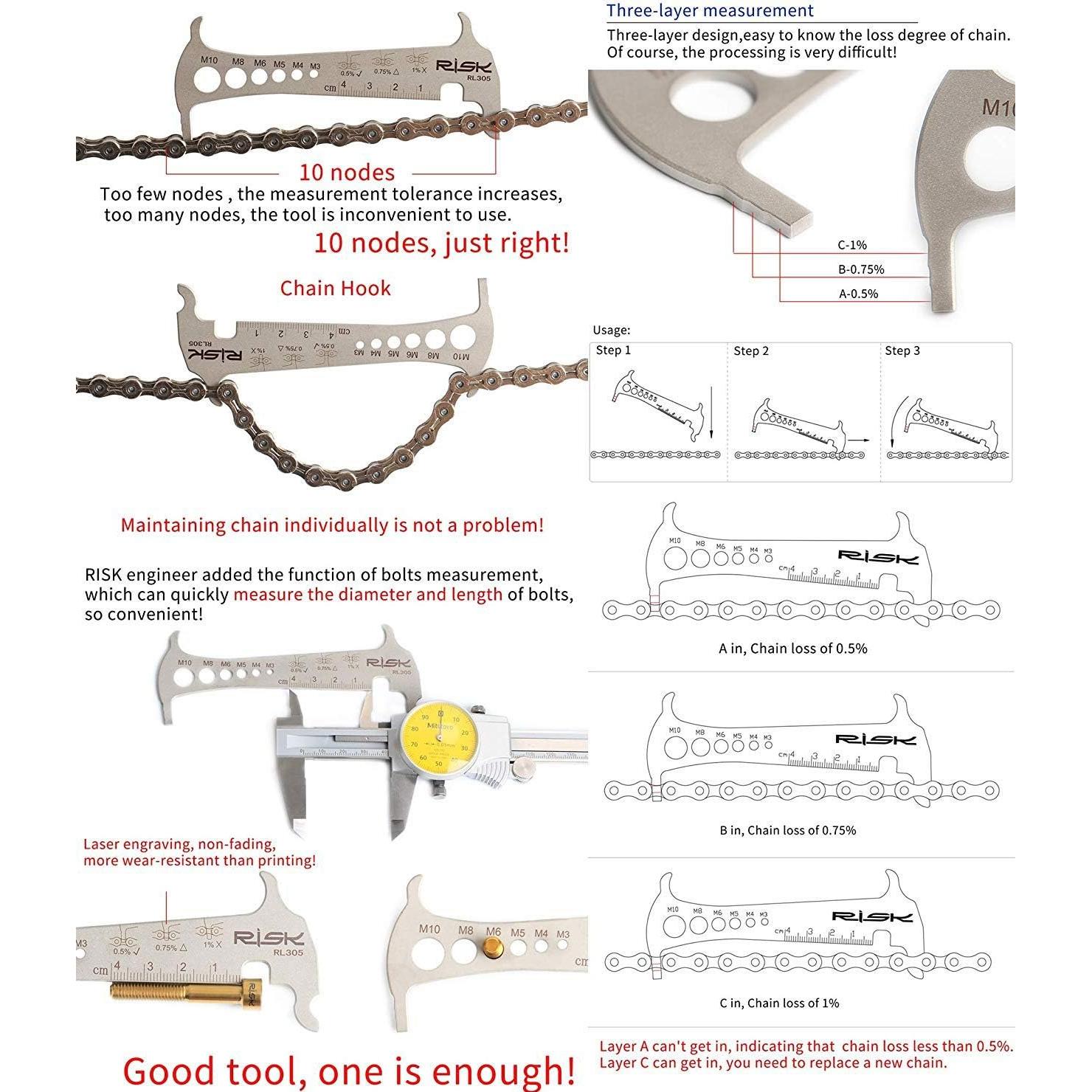 Indicador de desgaste de cadena de bicicleta TuoTu RL305 3 en 1