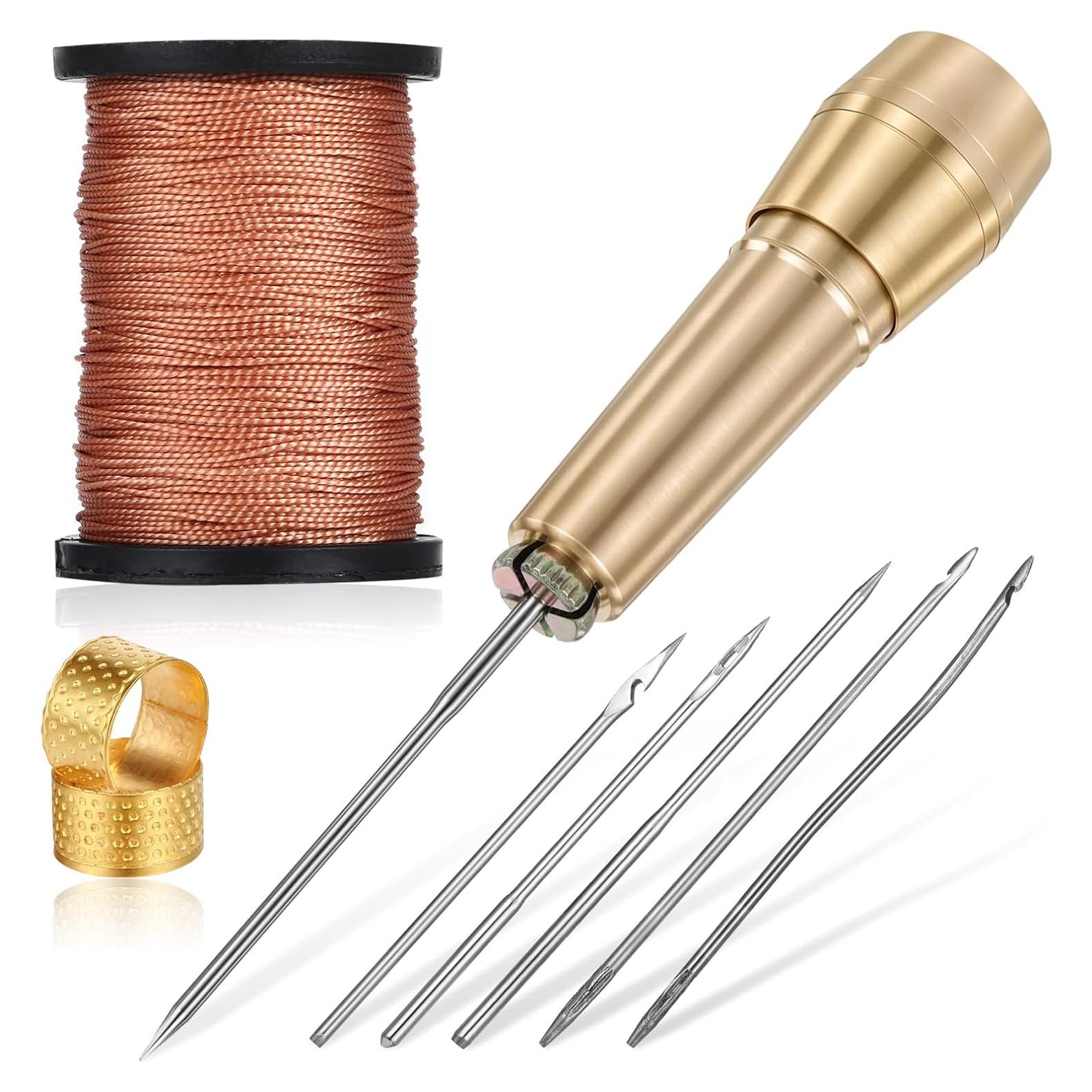 Kit de Agujas de Coser de Cuero EupHHonycs - 9 Piezas con Hilo 45m