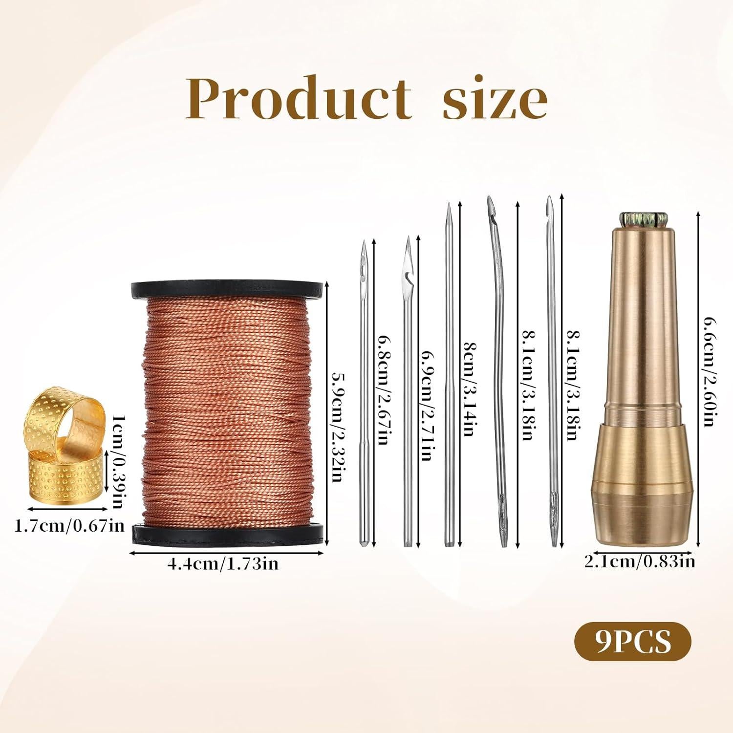 Kit de Agujas de Coser de Cuero EupHHonycs - 9 Piezas con Hilo 45m