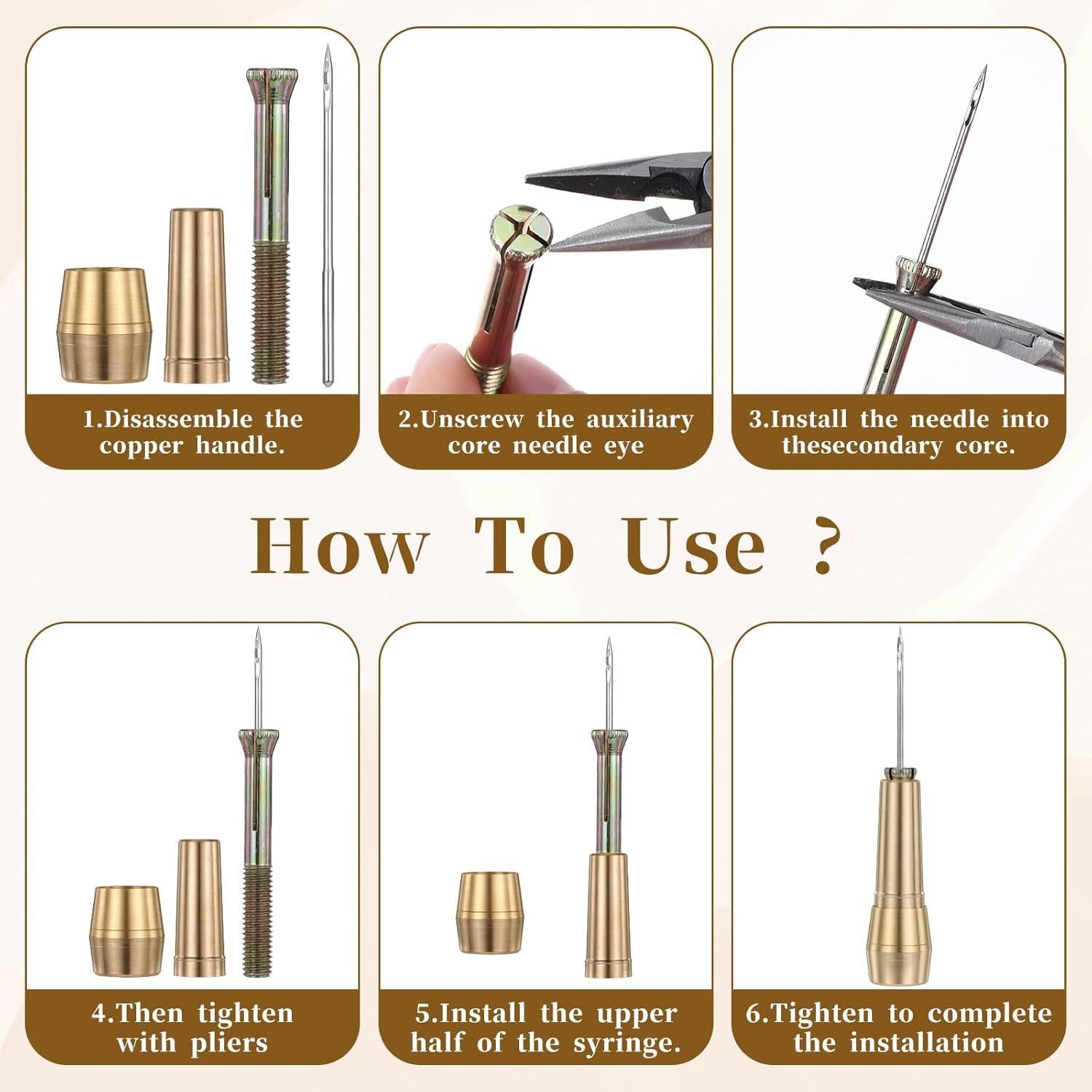 Kit de Agujas de Coser de Cuero EupHHonycs - 9 Piezas con Hilo 45m