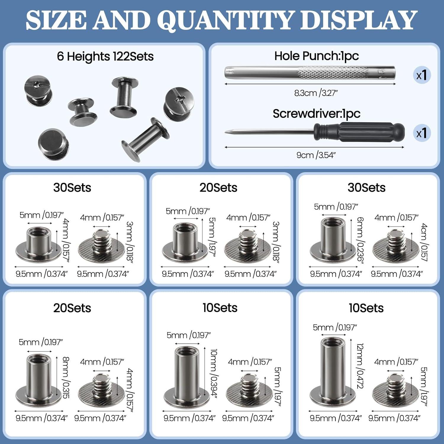 Kit de 122 Piezas de Remaches de Cuero Quadafy - Tornillos Chicago M5