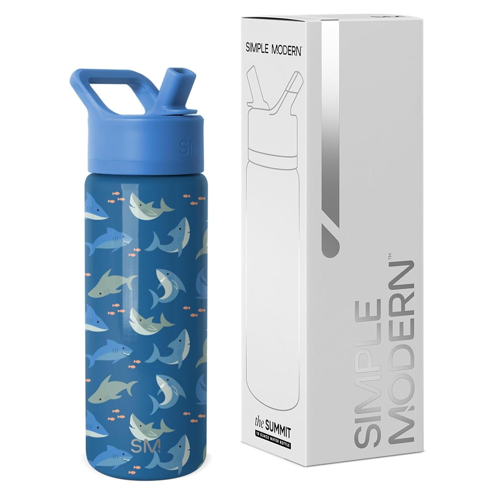 Botella de Agua Aislada Simple Modern 532ml Tapa Pajita Tiburón