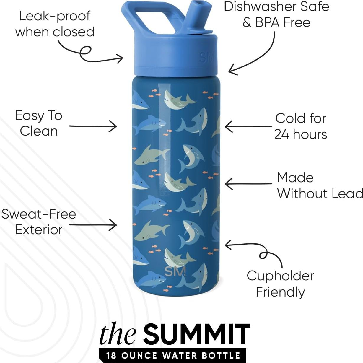 Botella de Agua Aislada Simple Modern 532ml Tapa Pajita Tiburón