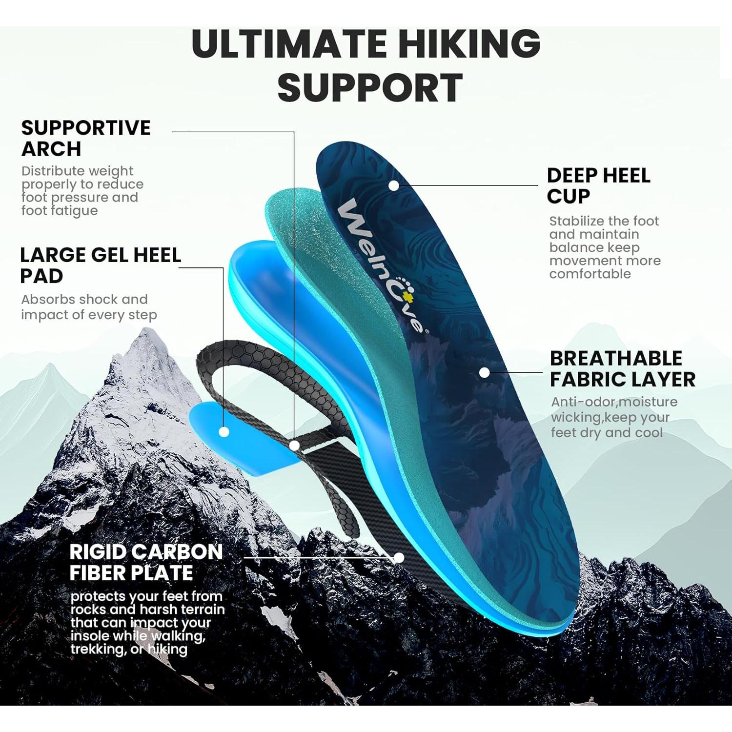 Plantillas de Soporte Welnove XL para Senderismo - Fibra de Carbono