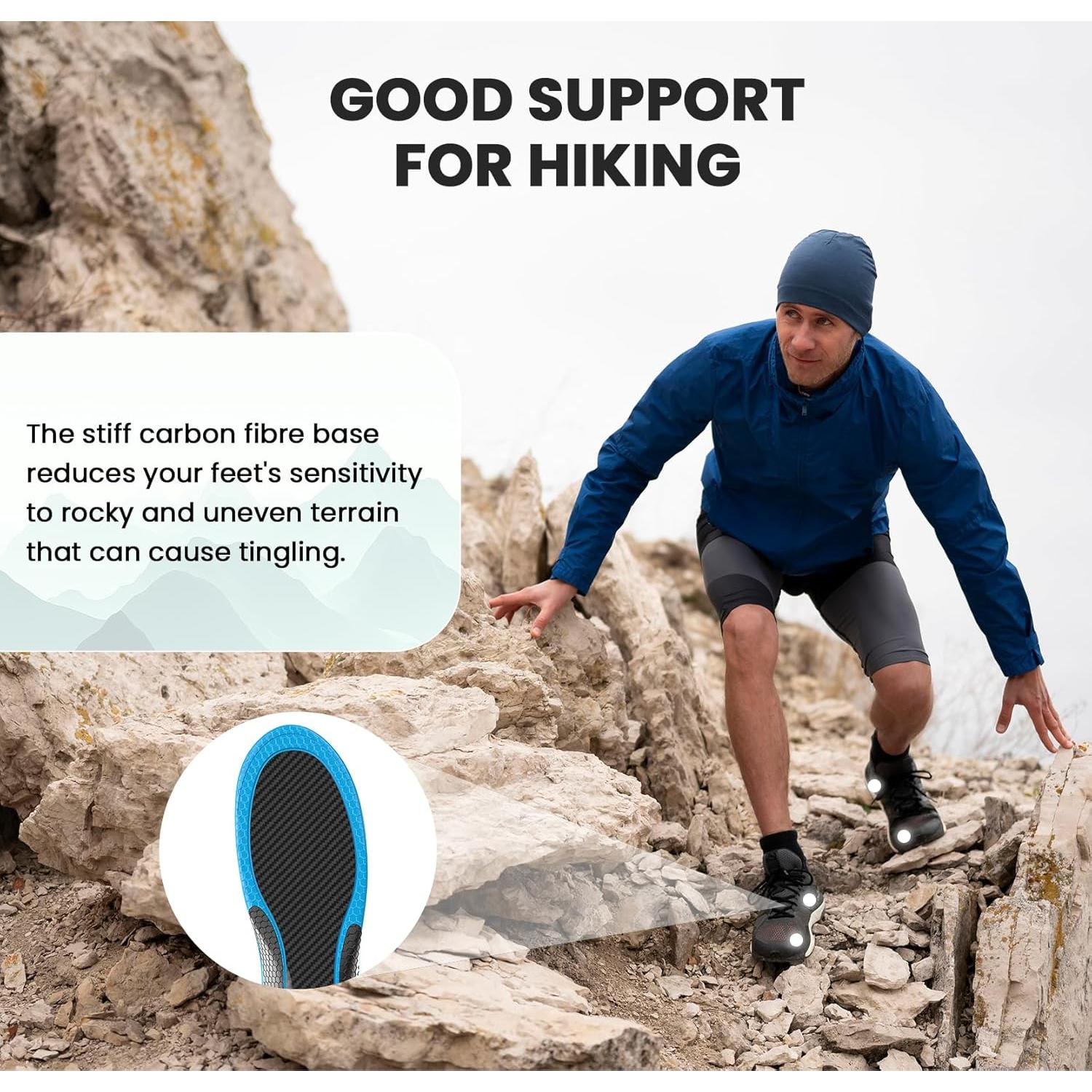 Plantillas de Soporte Welnove XL para Senderismo - Fibra de Carbono