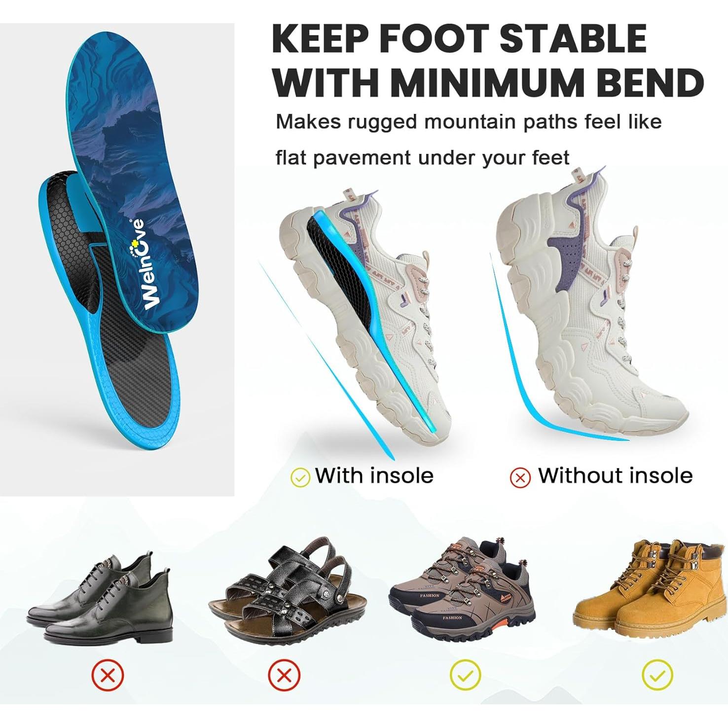 Plantillas de Soporte Welnove XL para Senderismo - Fibra de Carbono