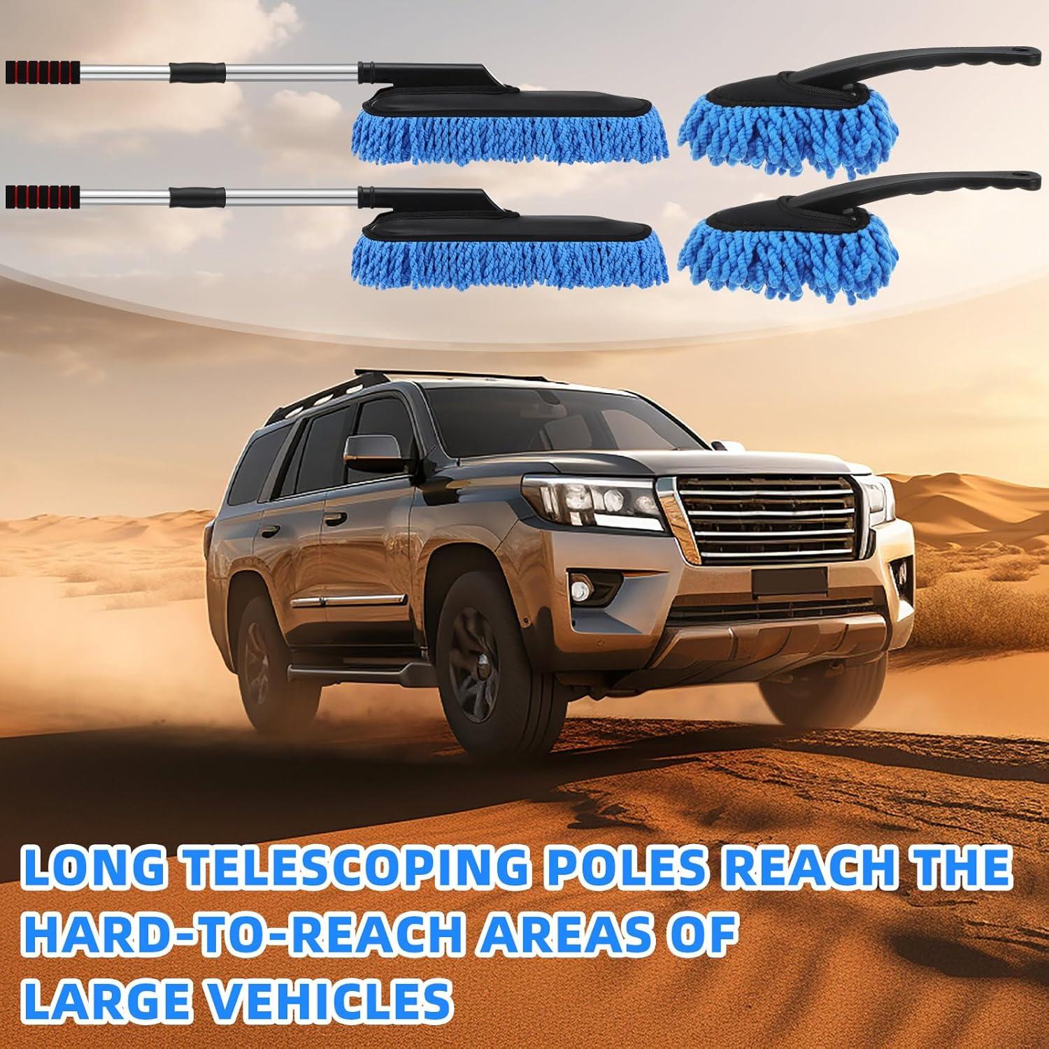 Kit de Plumero de Microfibra Tanlade 4 Piezas para Auto Azul