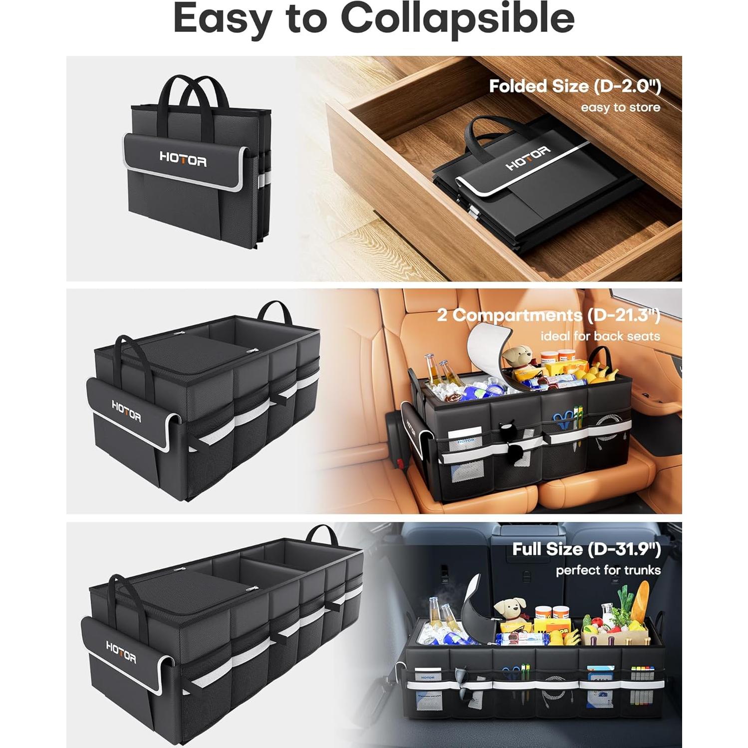 Organizador de Maletero HOTOR con Enfriador 69L Plegable Negro