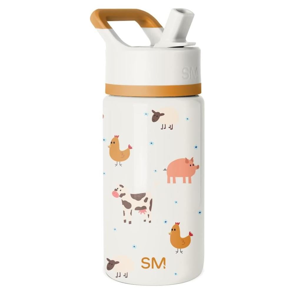 Botella de Agua Simple Modern Niños 414ml Tapa Pajita Animales