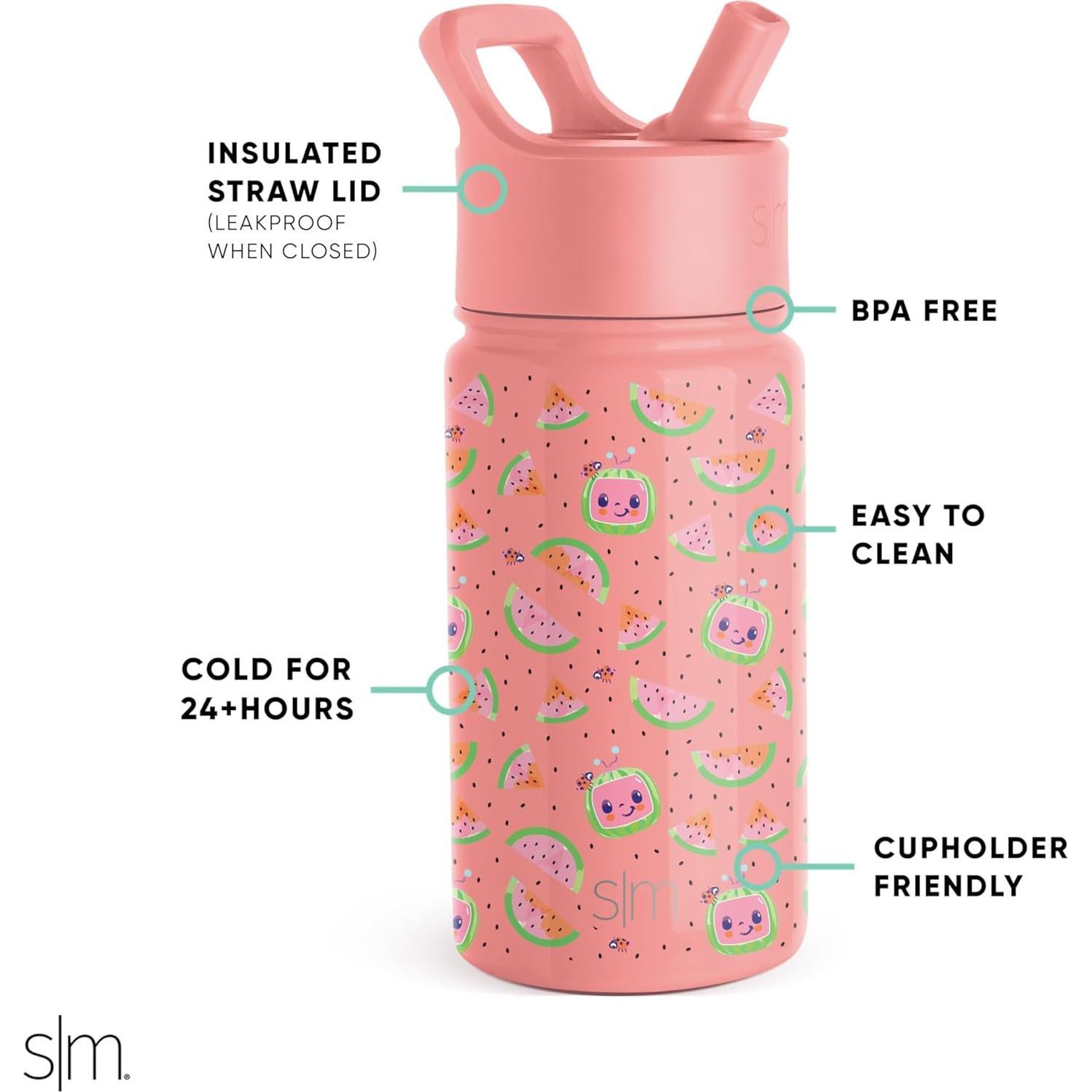 Botella de Agua Simple Modern CoComelon 414ml con Pajita