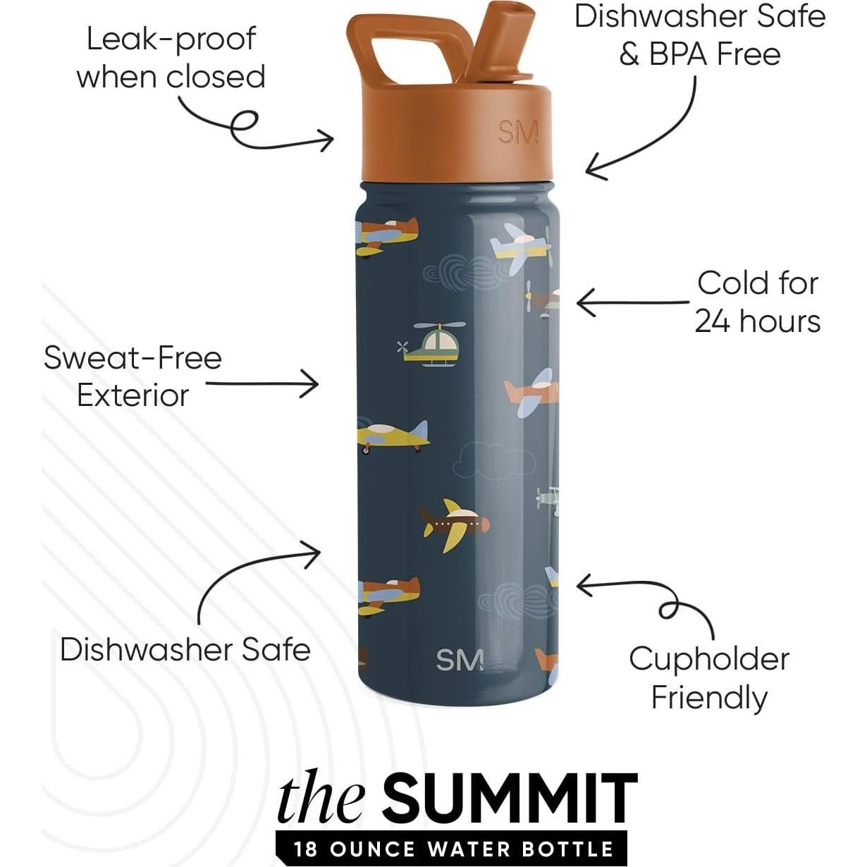 Botella de Agua Simple Modern Kids 532ml Aislada Ruedas Arriba