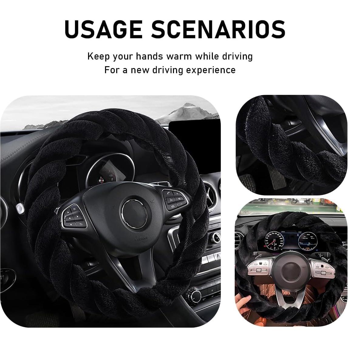 Cubierta de Volante de Coche Peluda KVAEY 38.1 cm Antideslizante