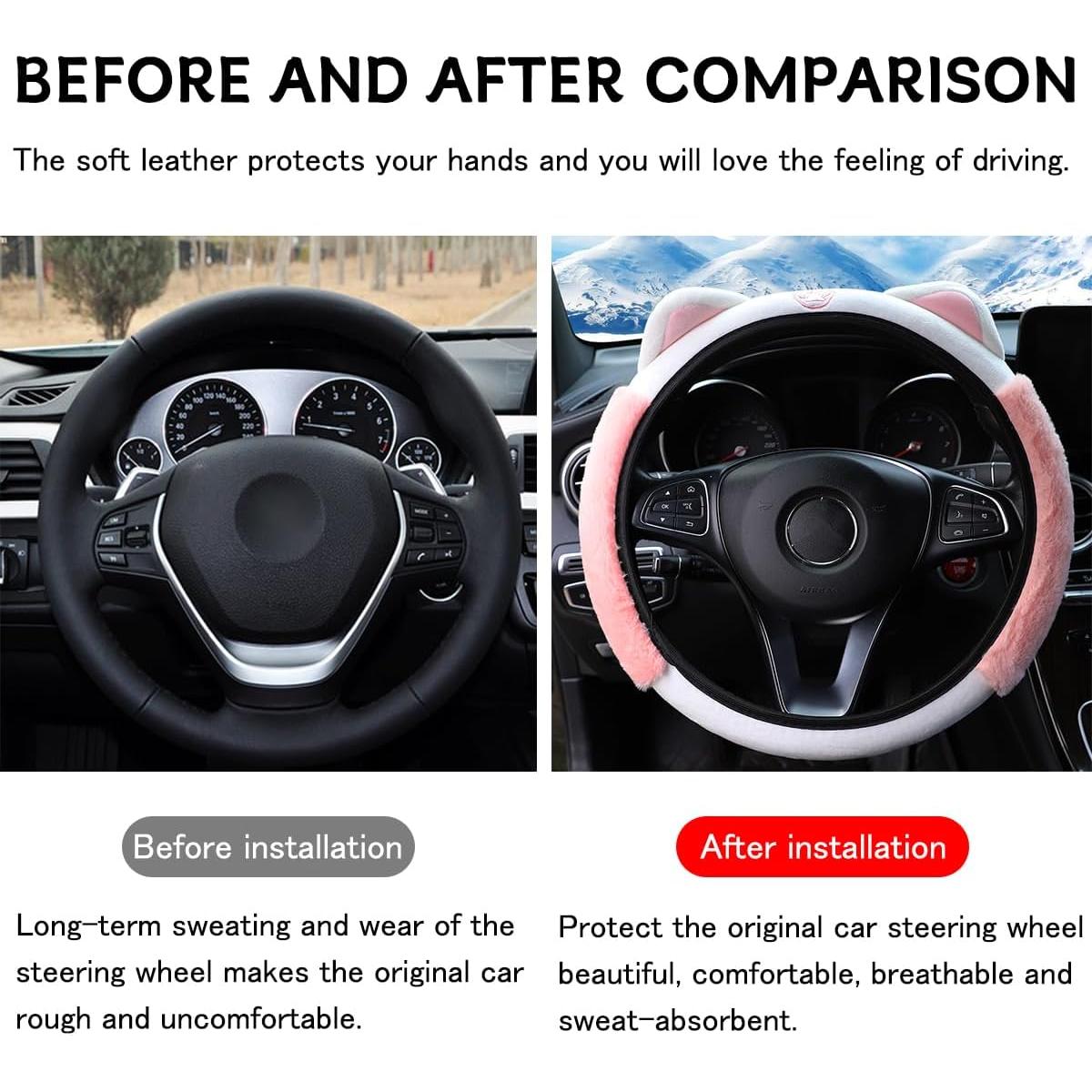 Funda de Volante Bittwee 15" Peluche con Orejas de Gato Rosa