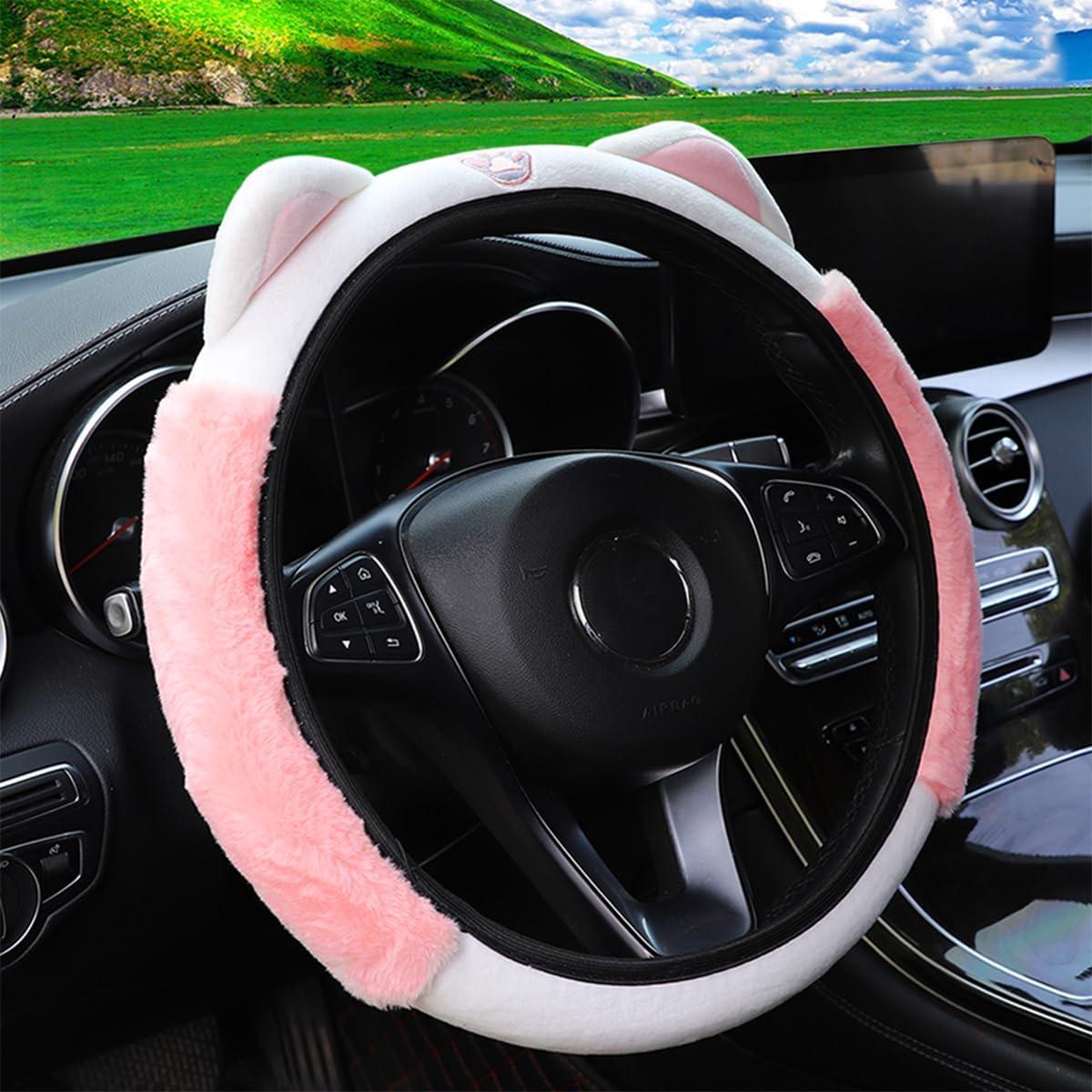 Funda de Volante Bittwee 15" Peluche con Orejas de Gato Rosa