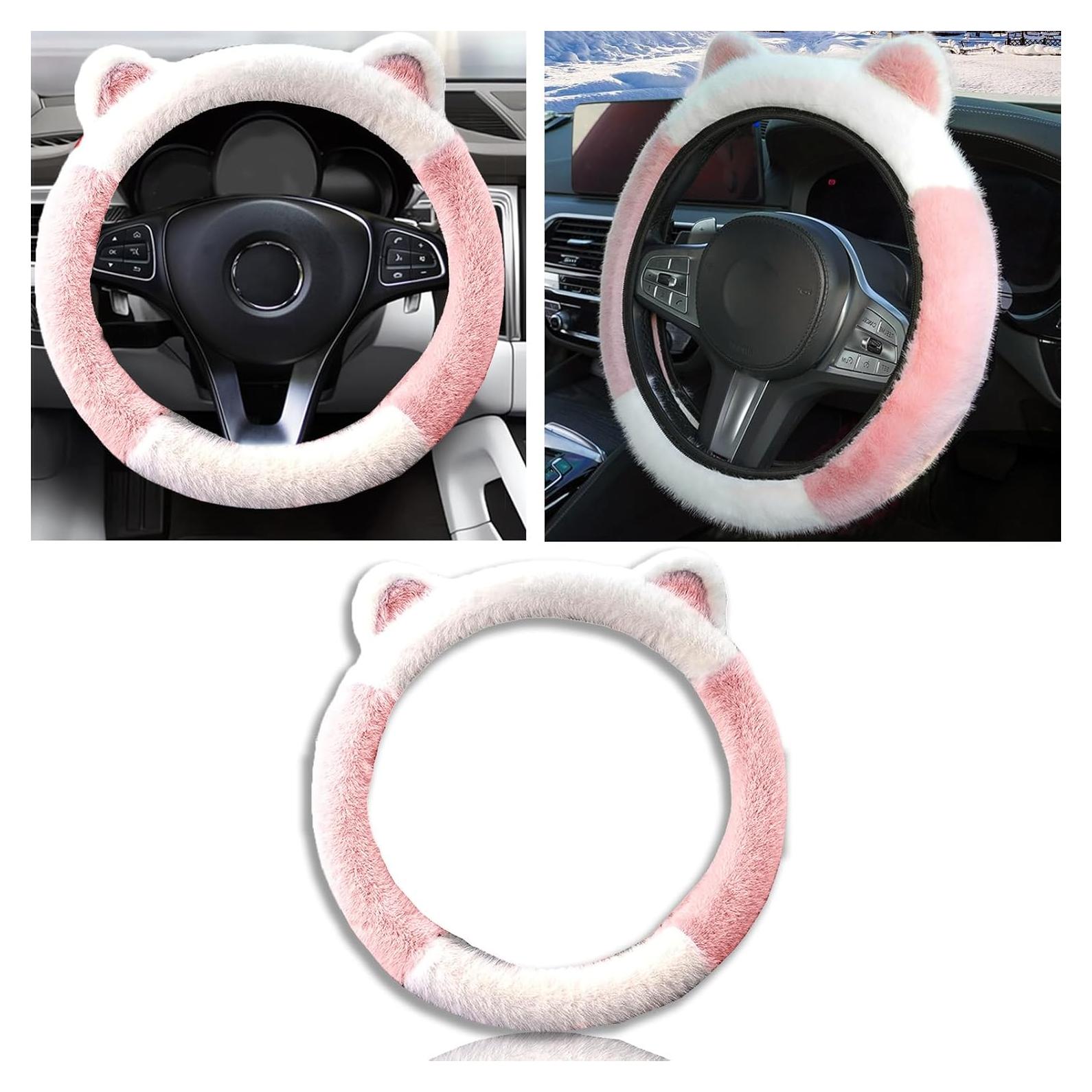 Cubierta de Volante Couslcd 15" Peluche Rosa con Orejas de Gato