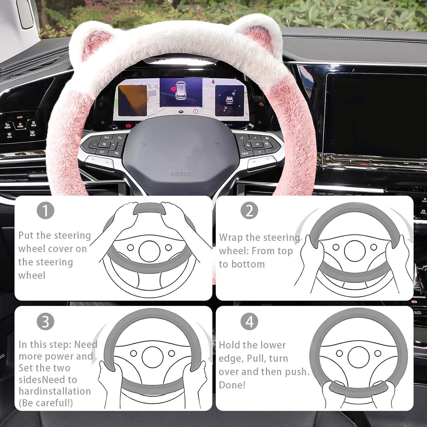 Cubierta de Volante Couslcd 15" Peluche Rosa con Orejas de Gato