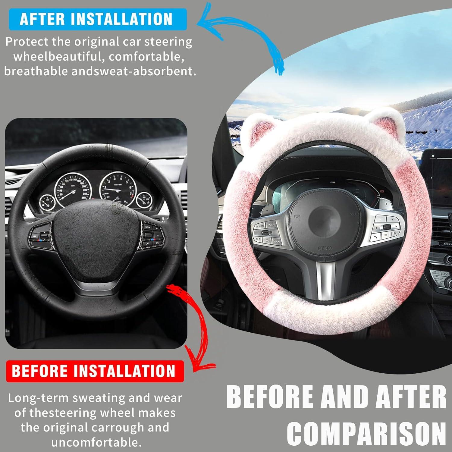 Cubierta de Volante Couslcd 15" Peluche Rosa con Orejas de Gato