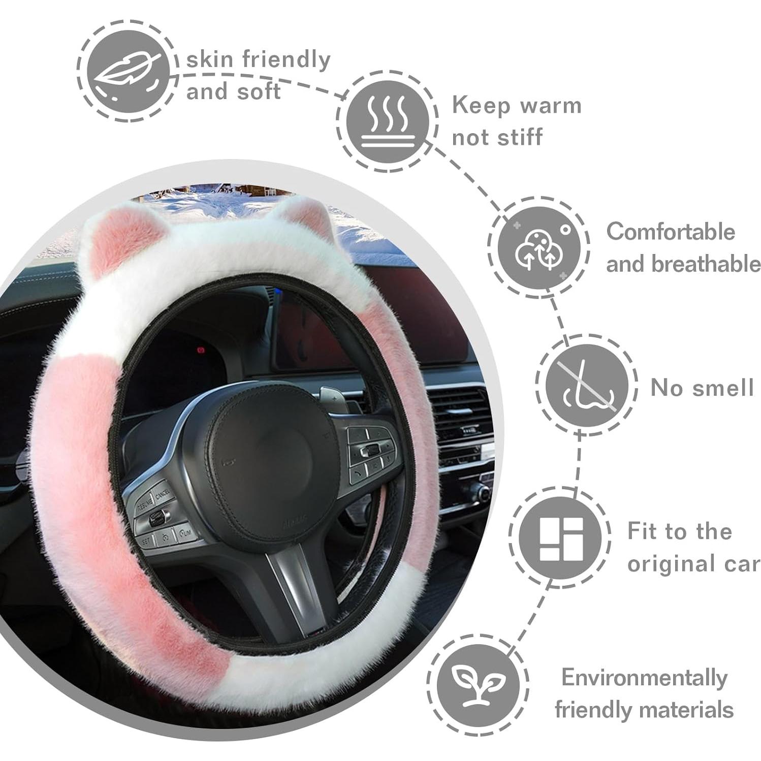 Cubierta de Volante Couslcd 15" Peluche Rosa con Orejas de Gato