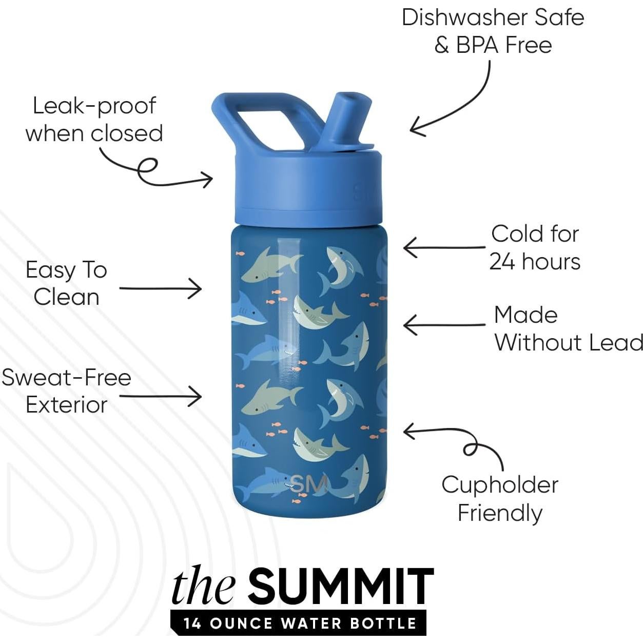 Botella de Agua Aislada Simple Modern 414ml Tiburón Tiritón