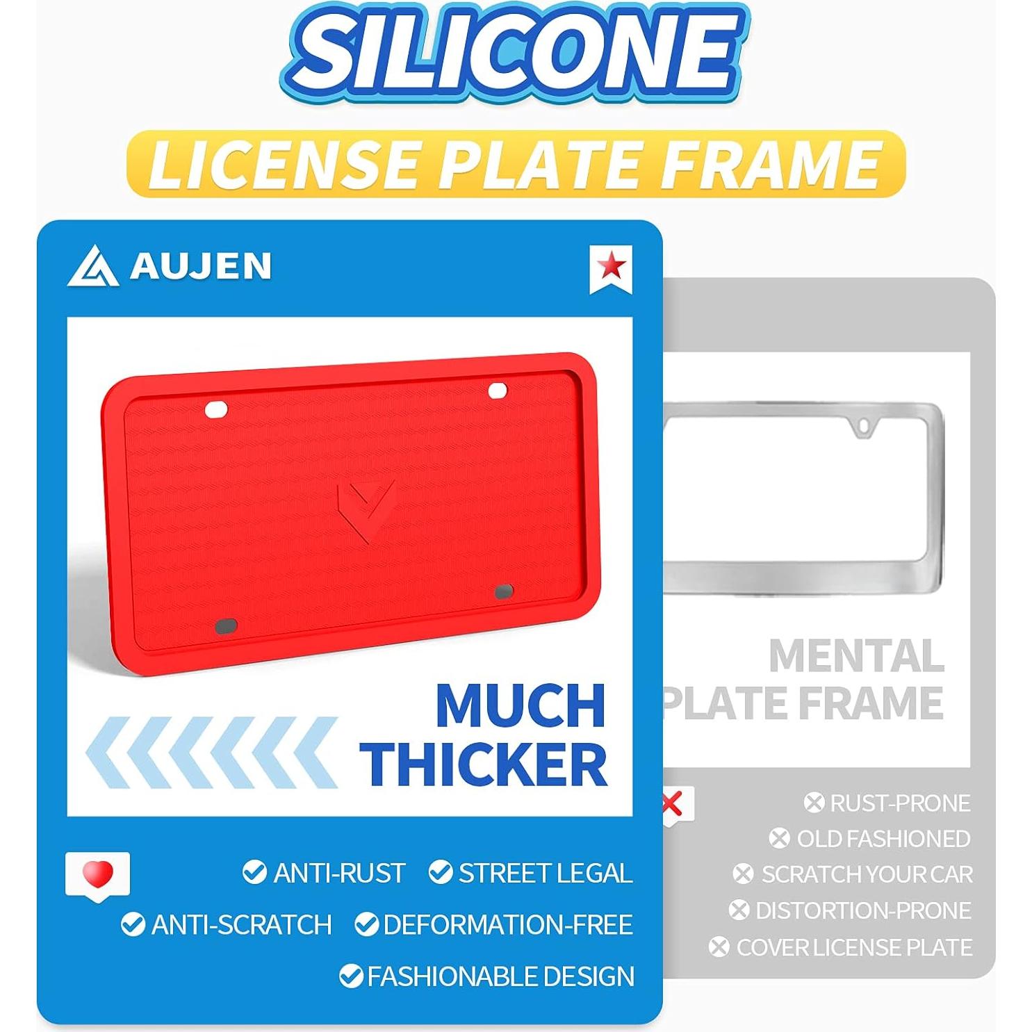 Marcos de Placas de Licencia de Silicona Aujen 2 PCS Negro