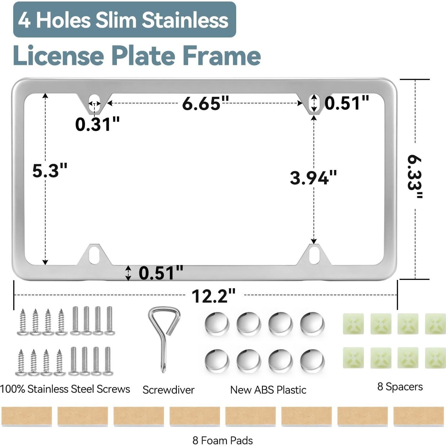 Marcos de Placa de Licencia Ohuhu Acero Inoxidable Plata 2 Pcs