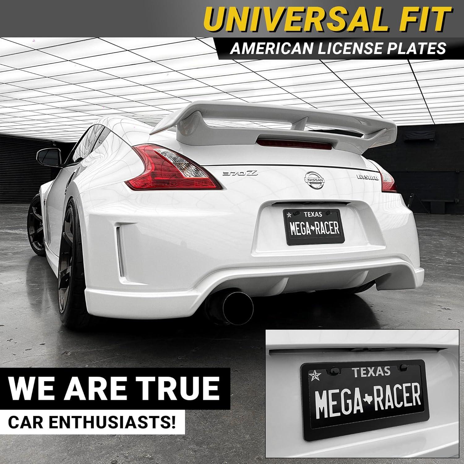 Marco de Placa de Licencia Negro Mate Mega Racer - 2 Piezas, Acero Inoxidable