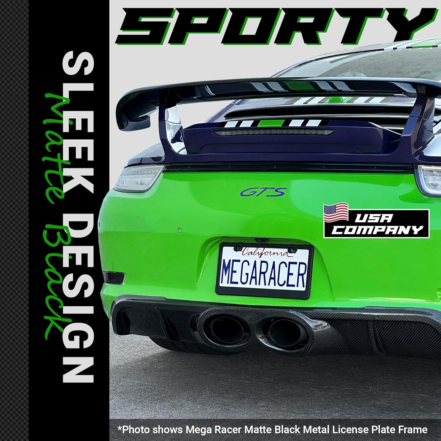 Marco de Placa de Licencia Negro Mate Mega Racer - 2 Piezas, Acero Inoxidable