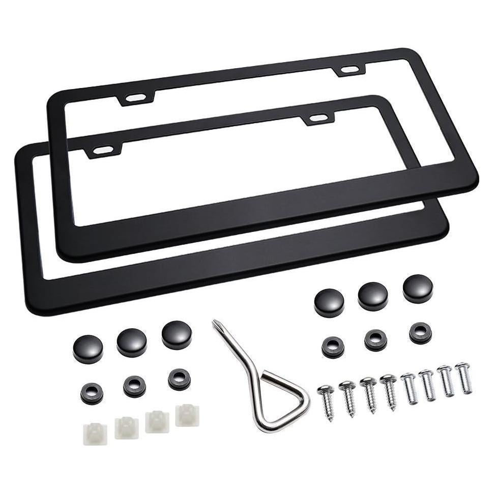 Marco de Placa de Licencia Aluminio Mate Ohuhu 2 Pcs Negro