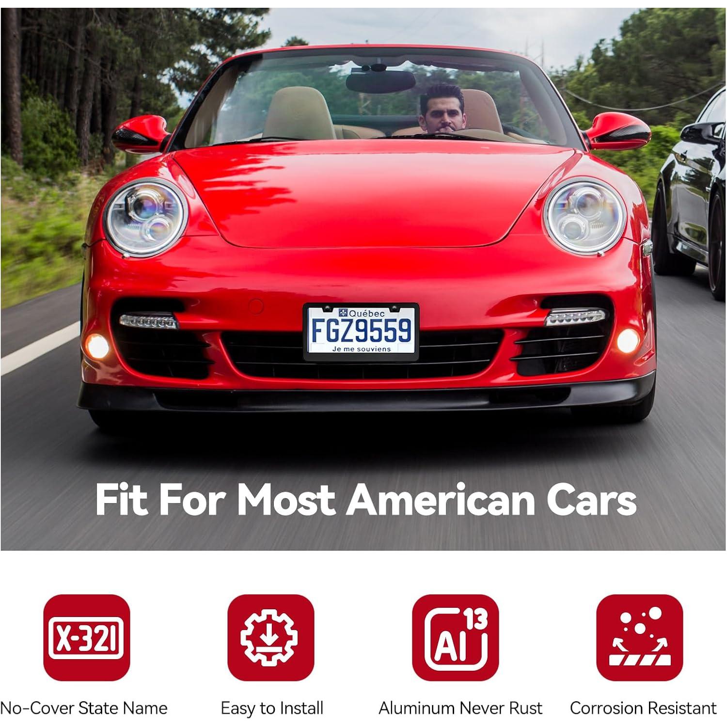 Marco de Placa de Licencia Aluminio Mate Ohuhu 2 Pcs Negro