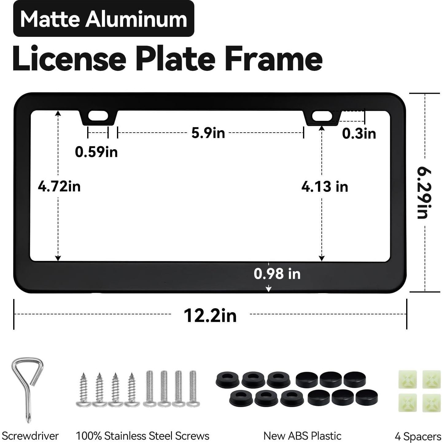 Marco de Placa de Licencia Aluminio Mate Ohuhu 2 Pcs Negro