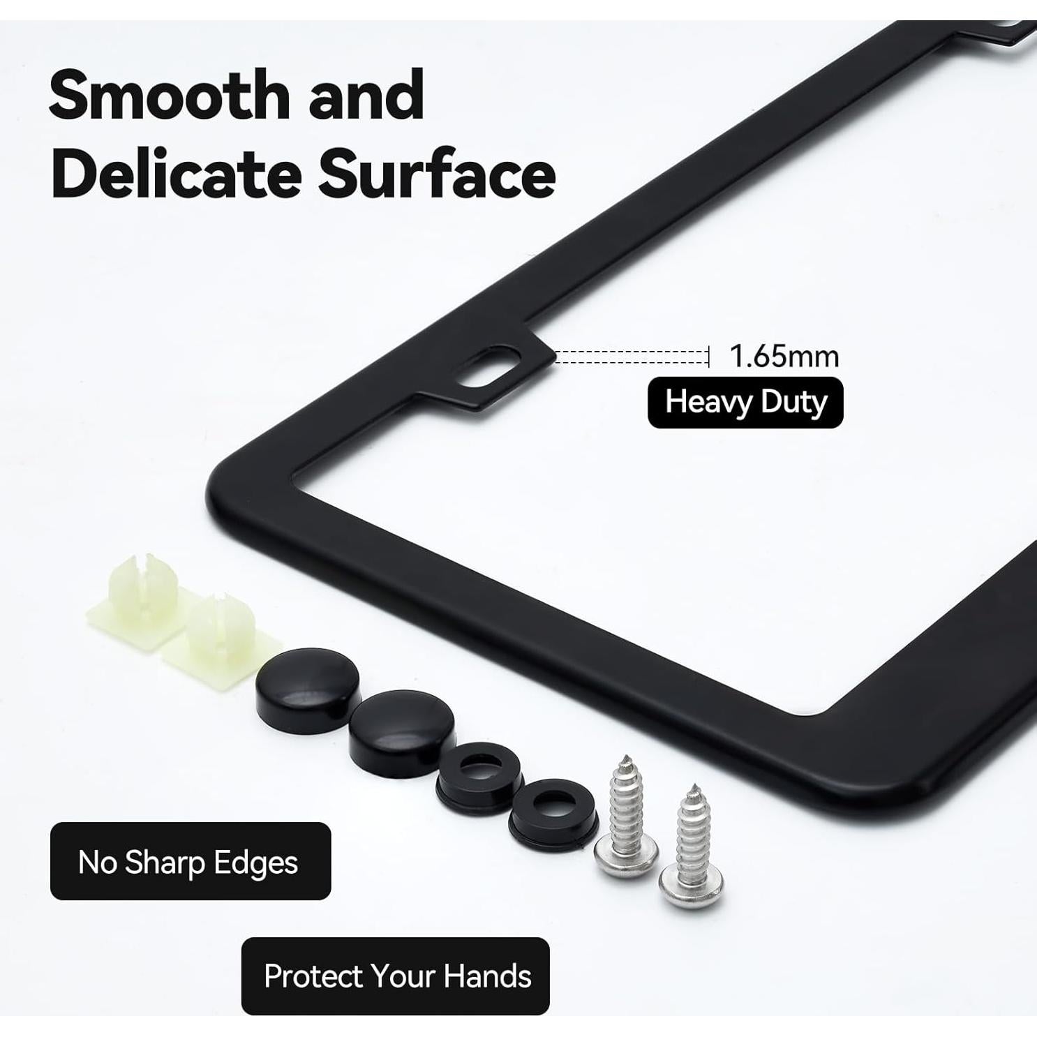 Marco de Placa de Licencia Aluminio Mate Ohuhu 2 Pcs Negro