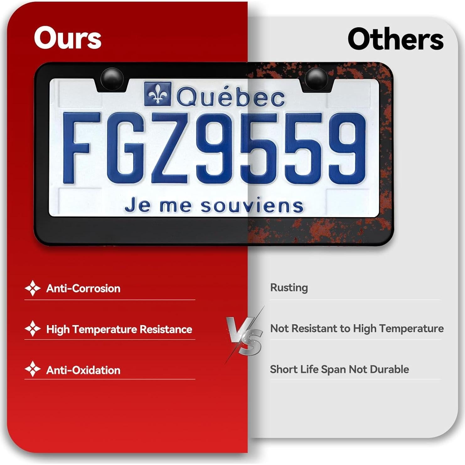 Marco de Placa de Licencia Aluminio Mate Ohuhu 2 Pcs Negro