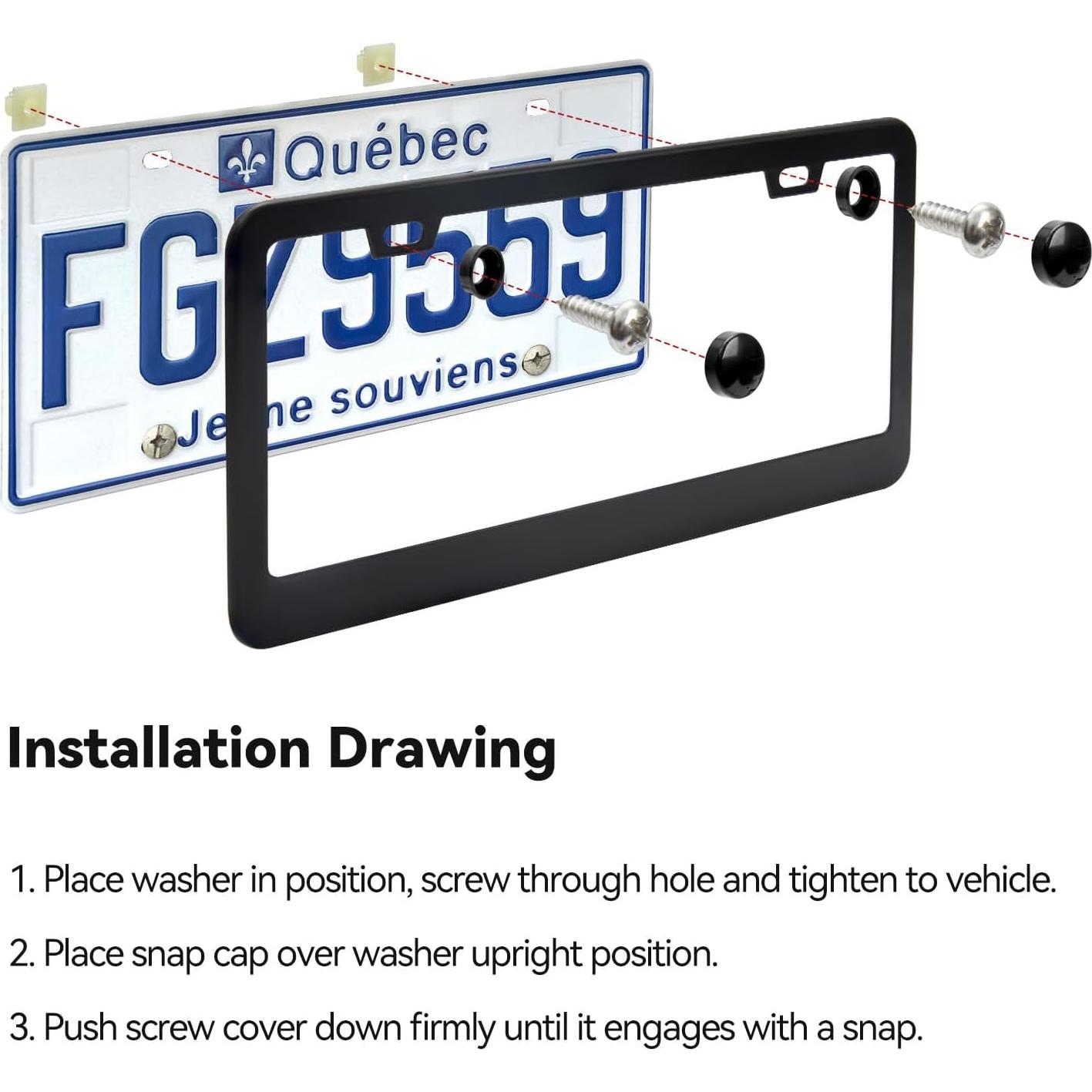 Marco de Placa de Licencia Aluminio Mate Ohuhu 2 Pcs Negro