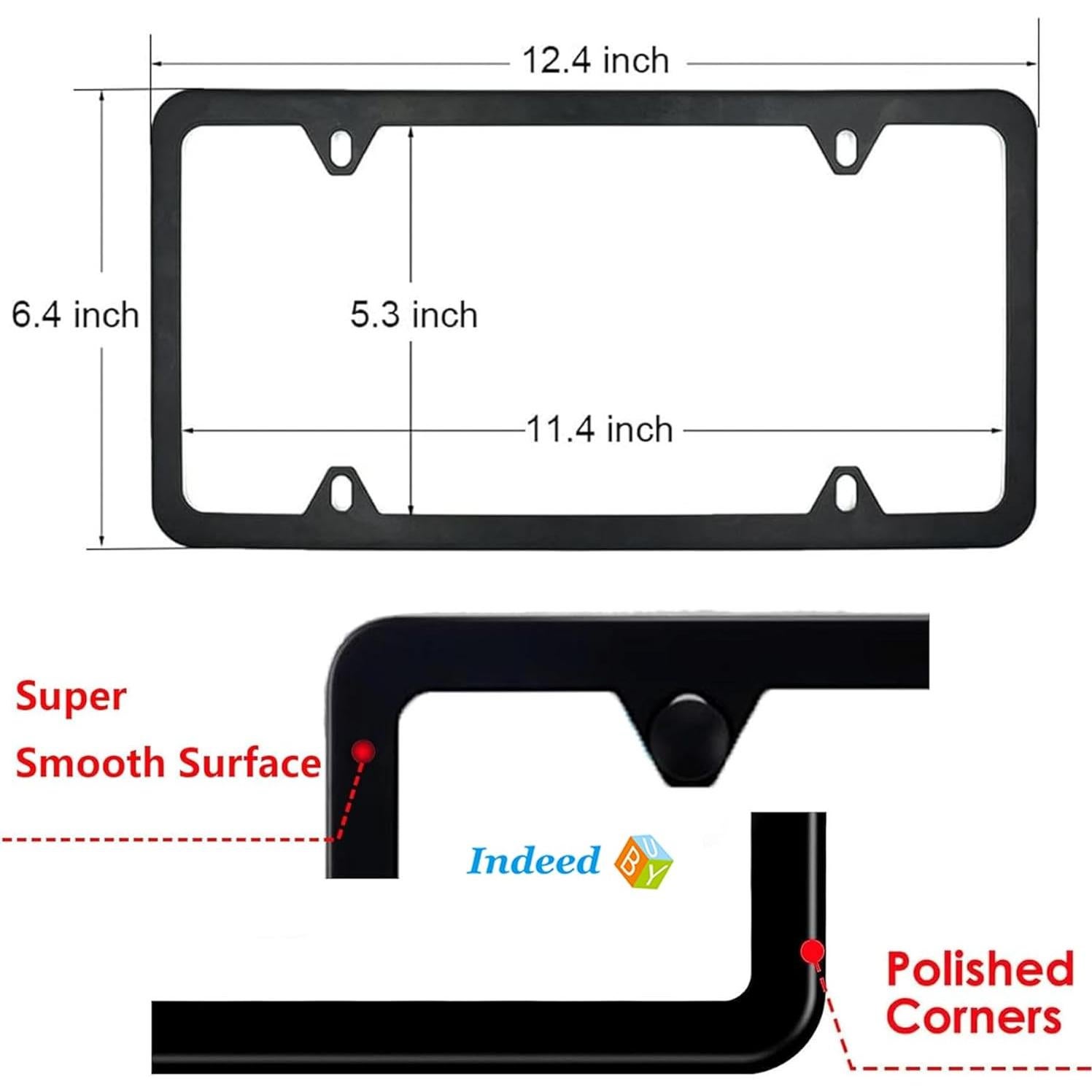 Marco de Placa de Licencia Indeed BUY Negro Acero Inoxidable 2 Pcs