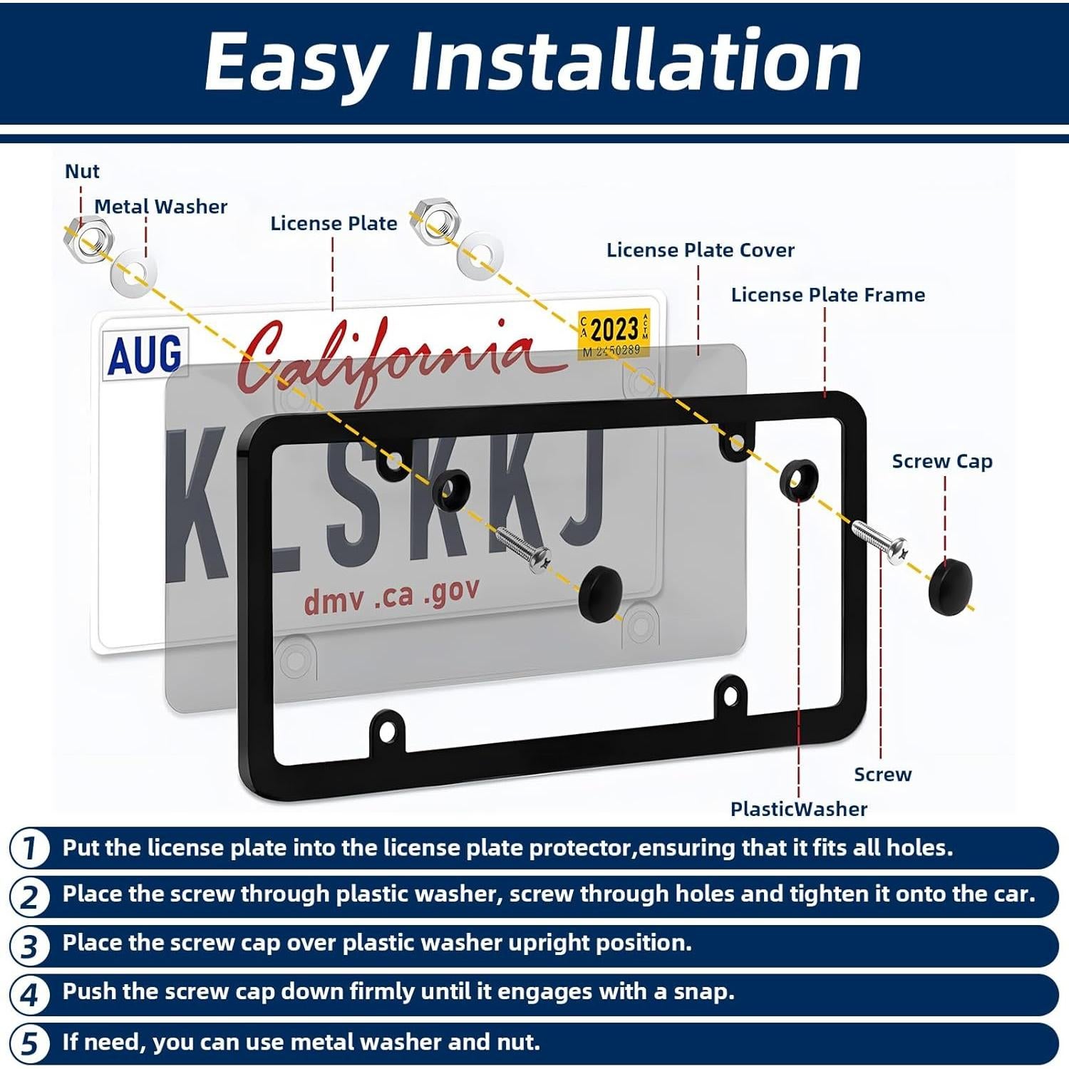 Cubierta de Placa de Licencia Negra SEARART Universal 2 Piezas