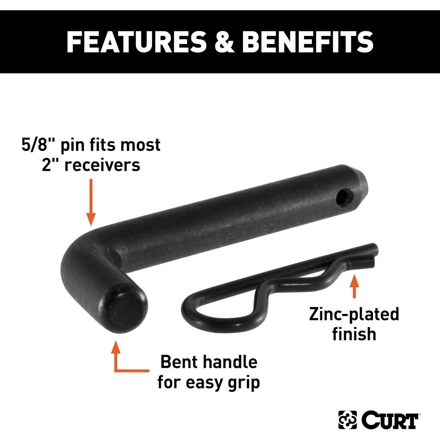 Pasador y Clip de Enganche CURT 21579 5/8" Zinc Negro