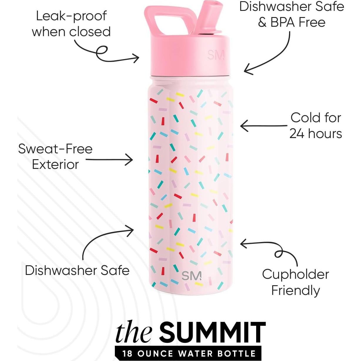 Botella de Agua Aislada Simple Modern 532ml Niños Confeti