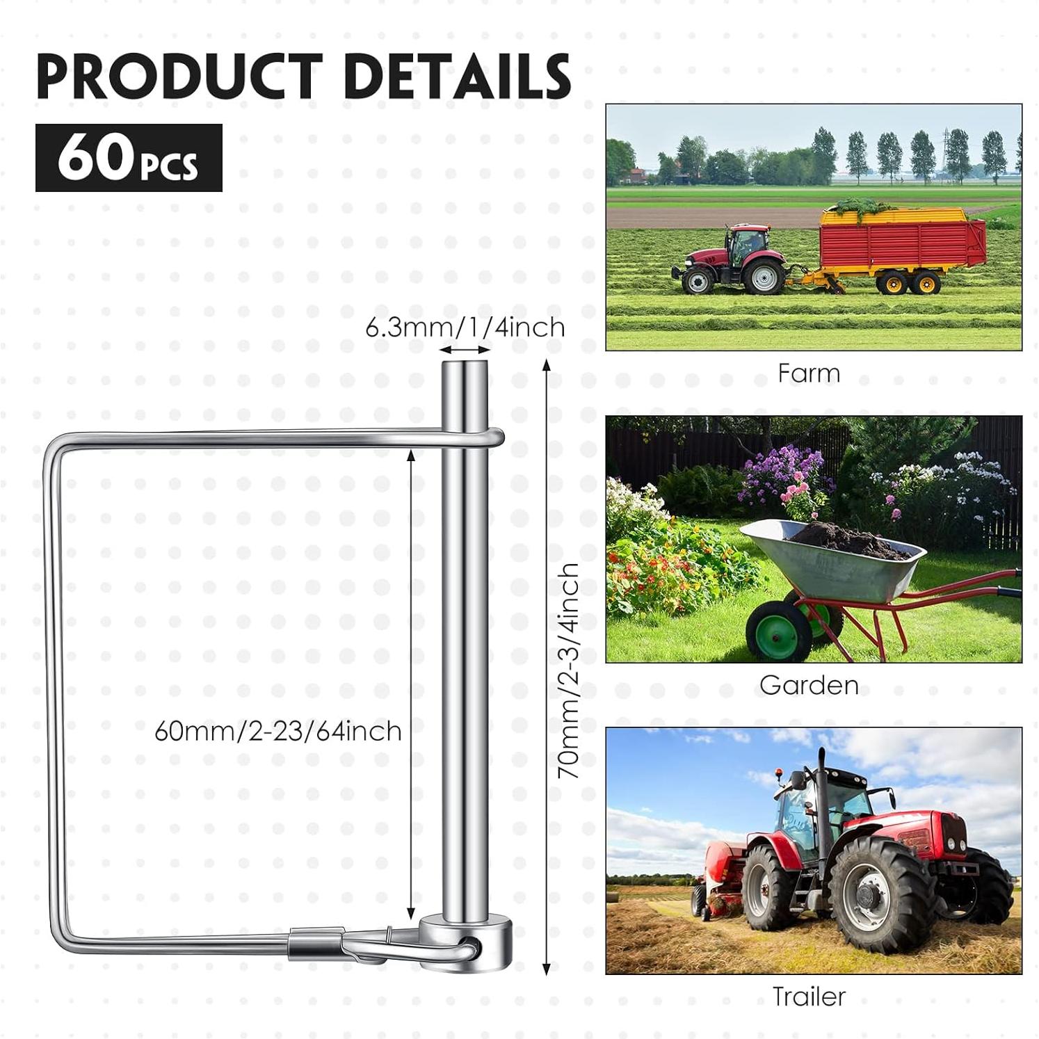 60 Piezas Pin de Remolque Cuadrado Pelopy 0.64 cm x 6.99 cm